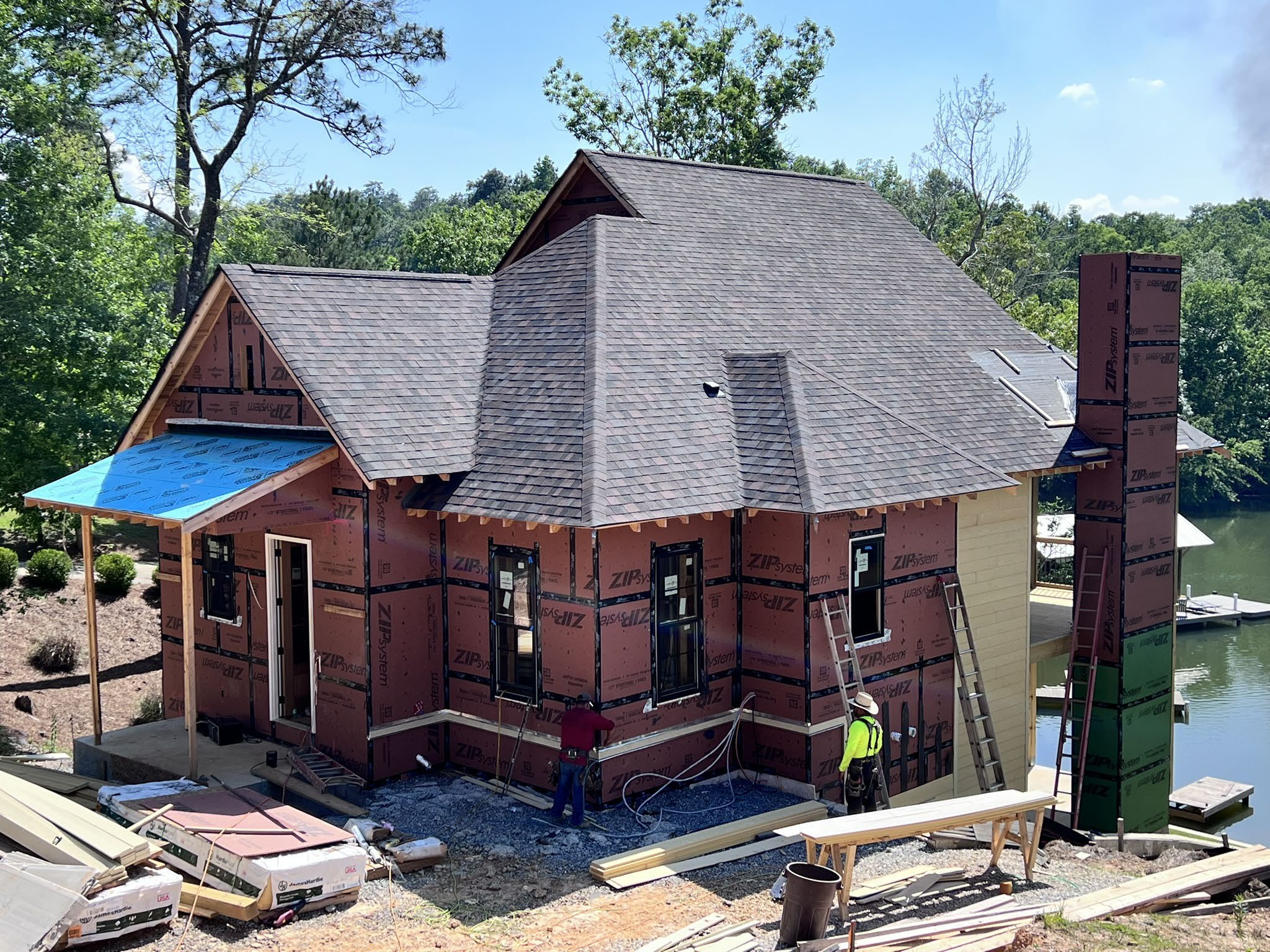 Water-resistive building enclosure under construction